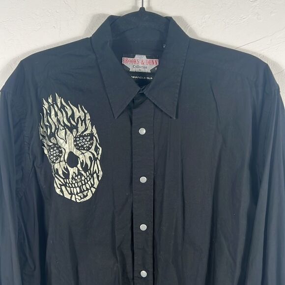 🔥 BROOKS & DUNN Collection Panhandle Slim “Flaming Skull” Western Snap Shirt Lg - Picture 5 of 10